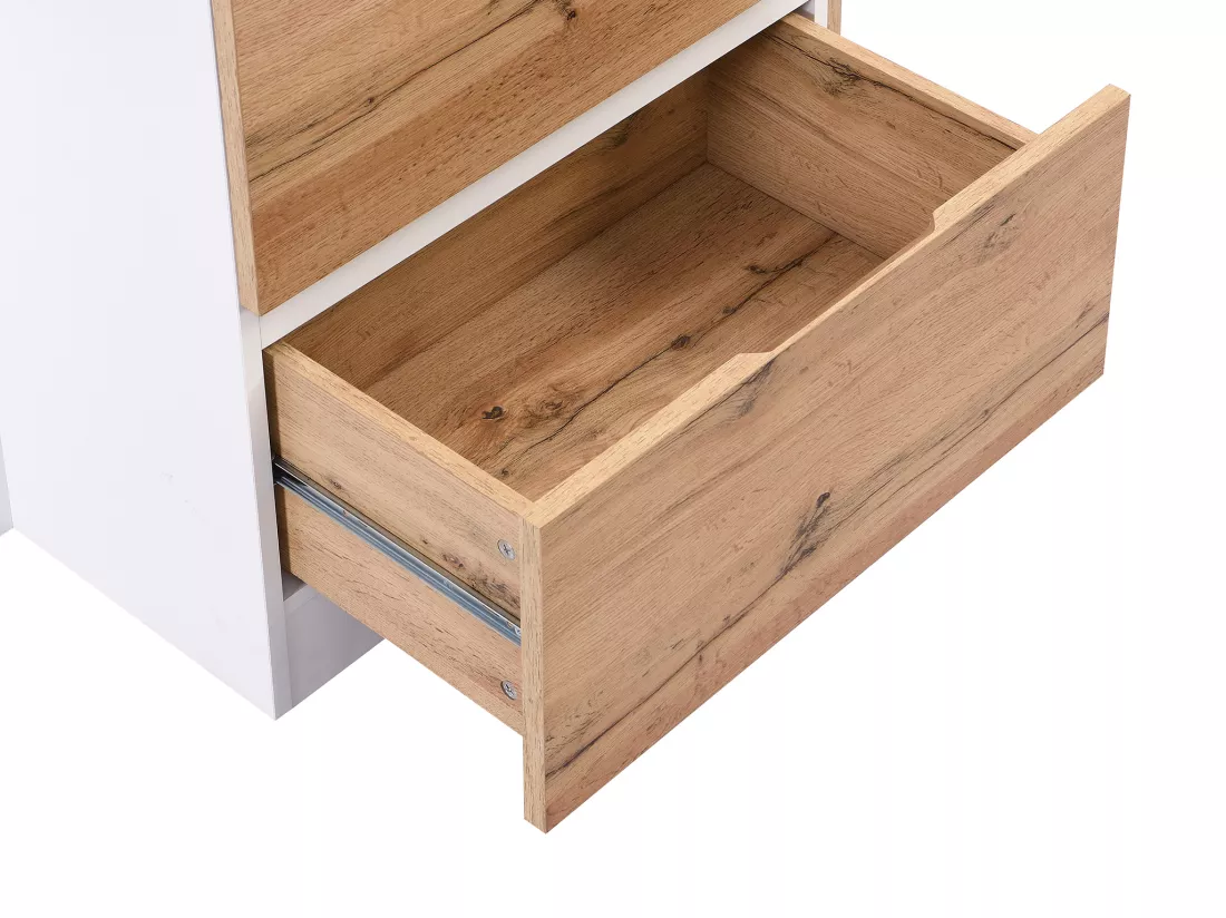 Ilot central de cuisine avec 6 tiroirs et 4 niches en MDF - Naturel clair et Blanc - POMARELA