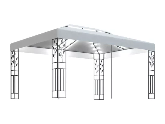 Tonnelle avec double toit et lumières LED 3x4 m Blanc