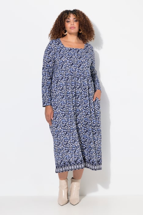 Jerseykleid, A-Linie, Carree-Ausschnitt, Langarm, Taschen