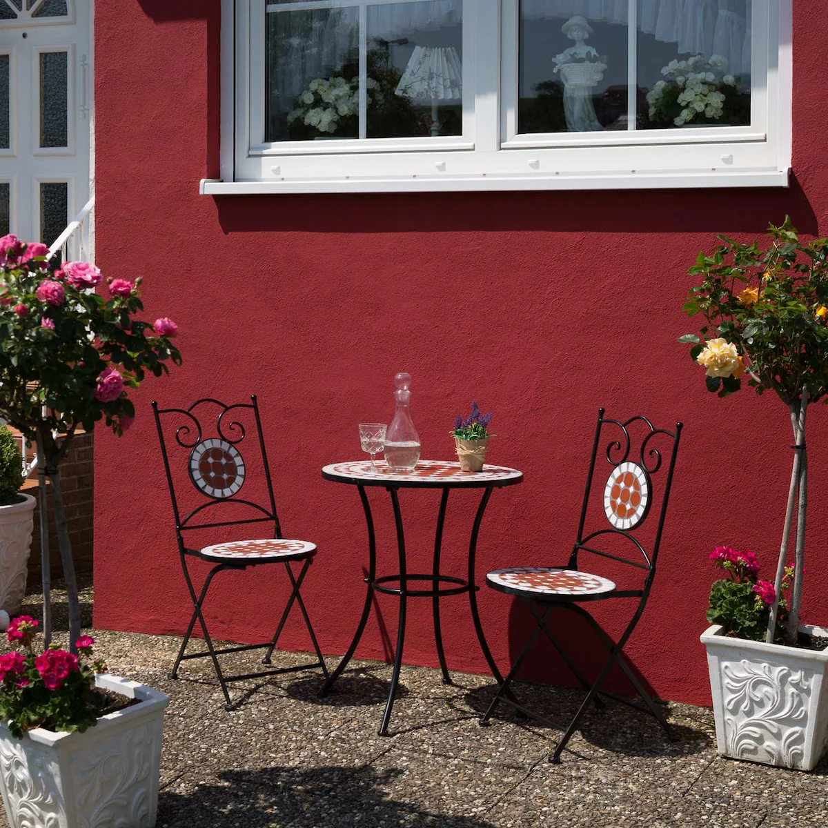 Hagemøbler cafe-sett mosaikk 2 stoler + bord, 60 cm diameter - brun
