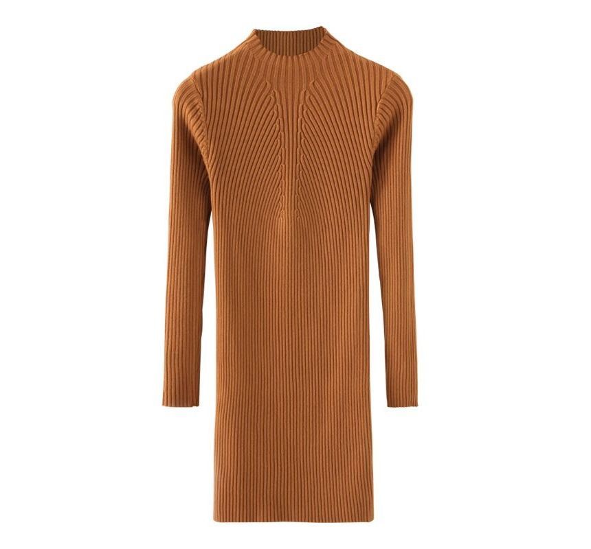 Adoree - Mini-jurk met lange mouwen en een mockneck, effen breisel