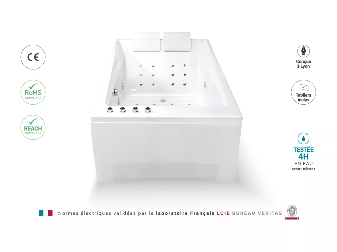 Baignoire balnéo 2 places KENSHO DUO Wave L180xl120xH68cm, by SPALINA