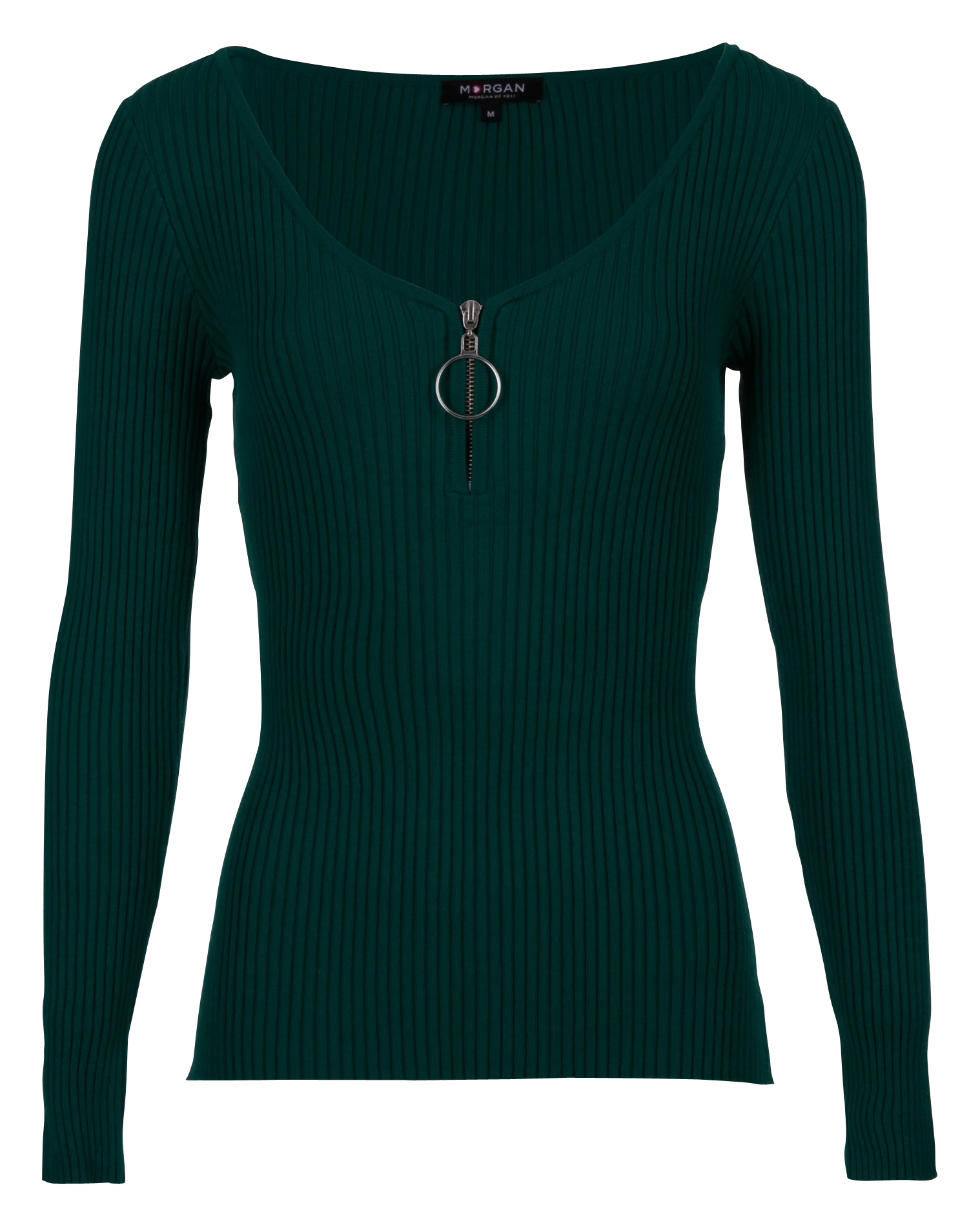 Pull manches longues tricotage en côte | Vert
