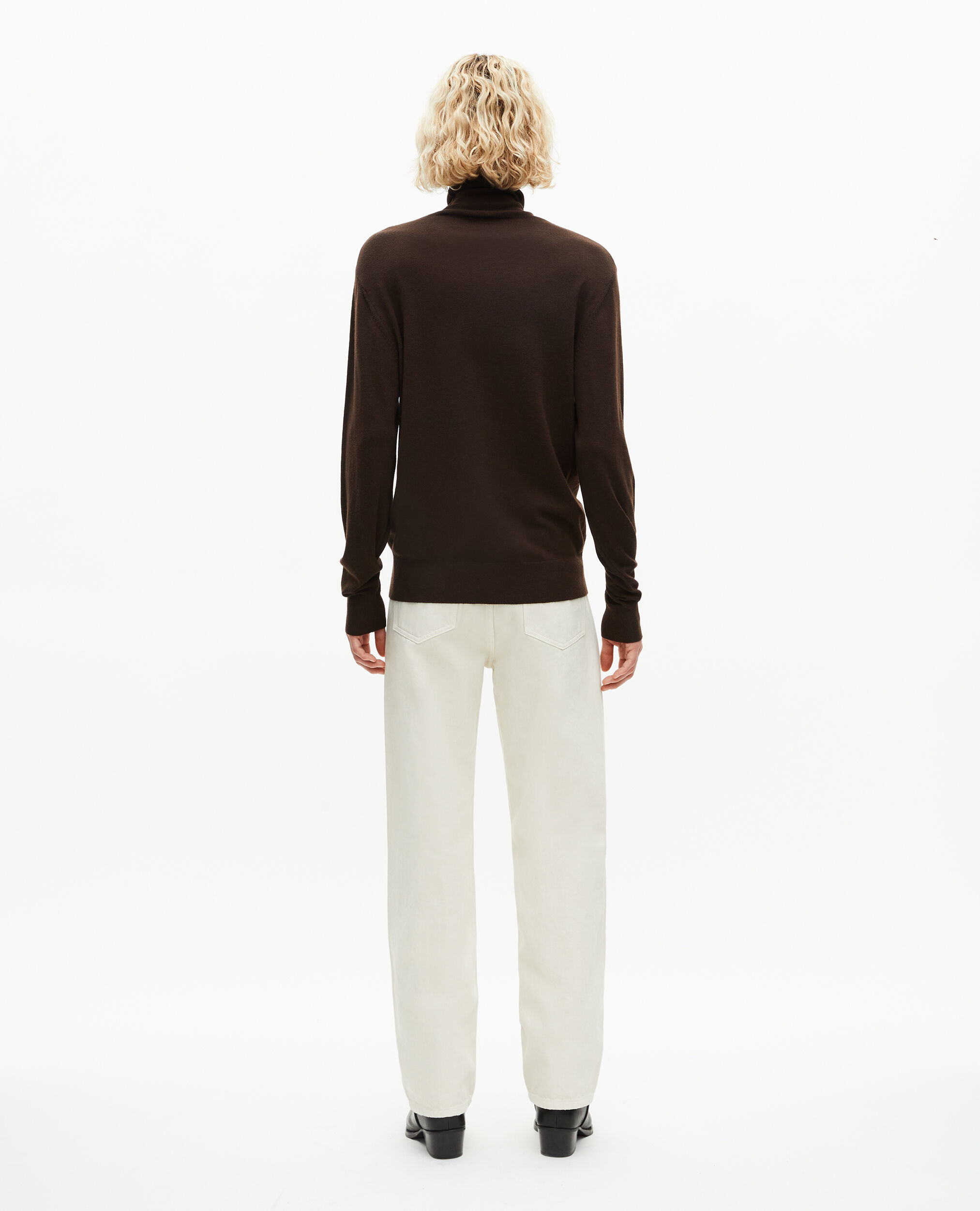 Pull col roulé en laine mérinos marron