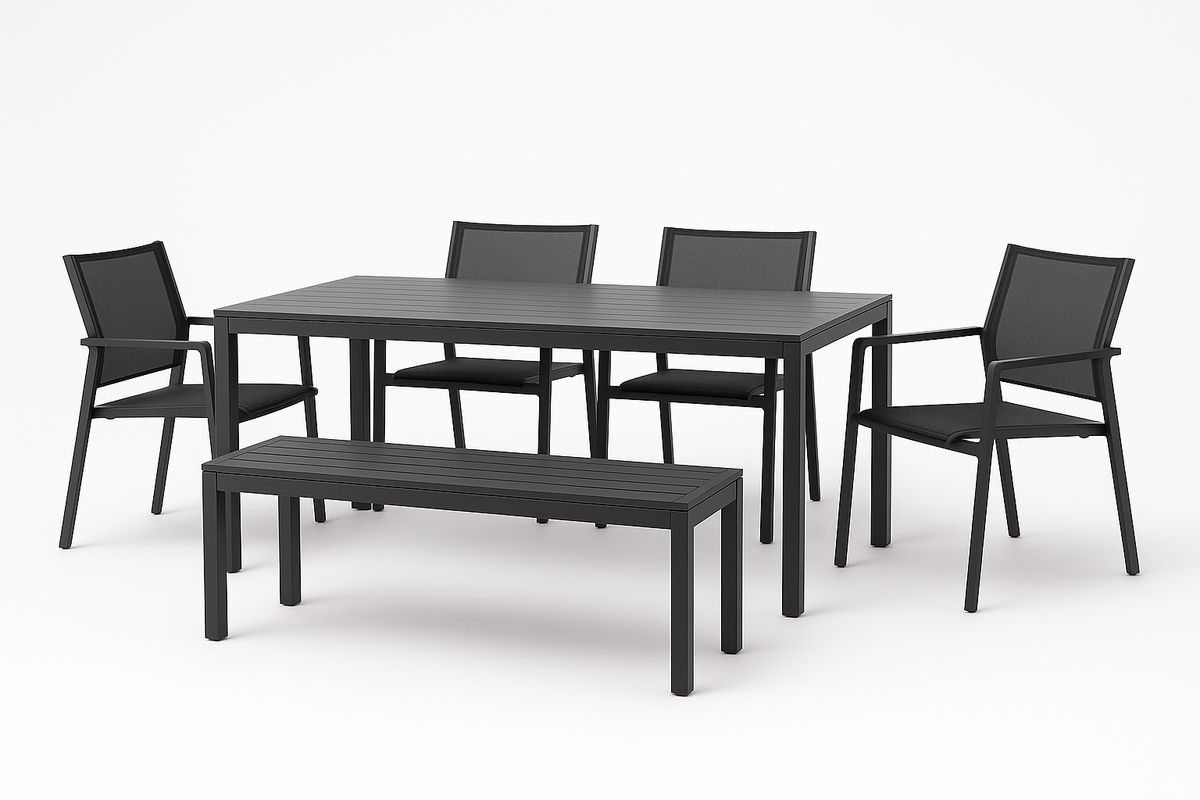 Gartenmöbel-Set Tisch und 4 Stühle mit Bank Aluminium Schwarz