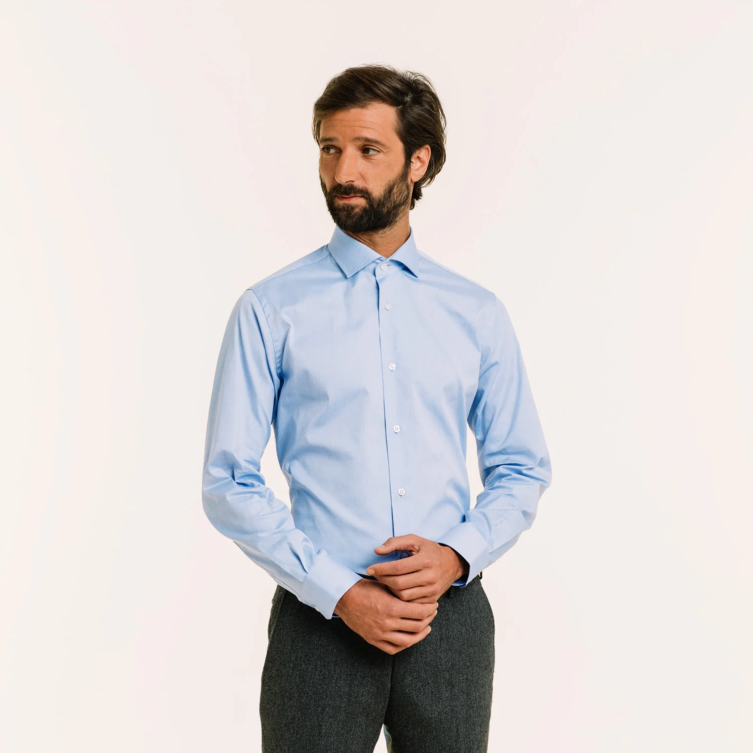 Blue double-twisted Oxford shirt
