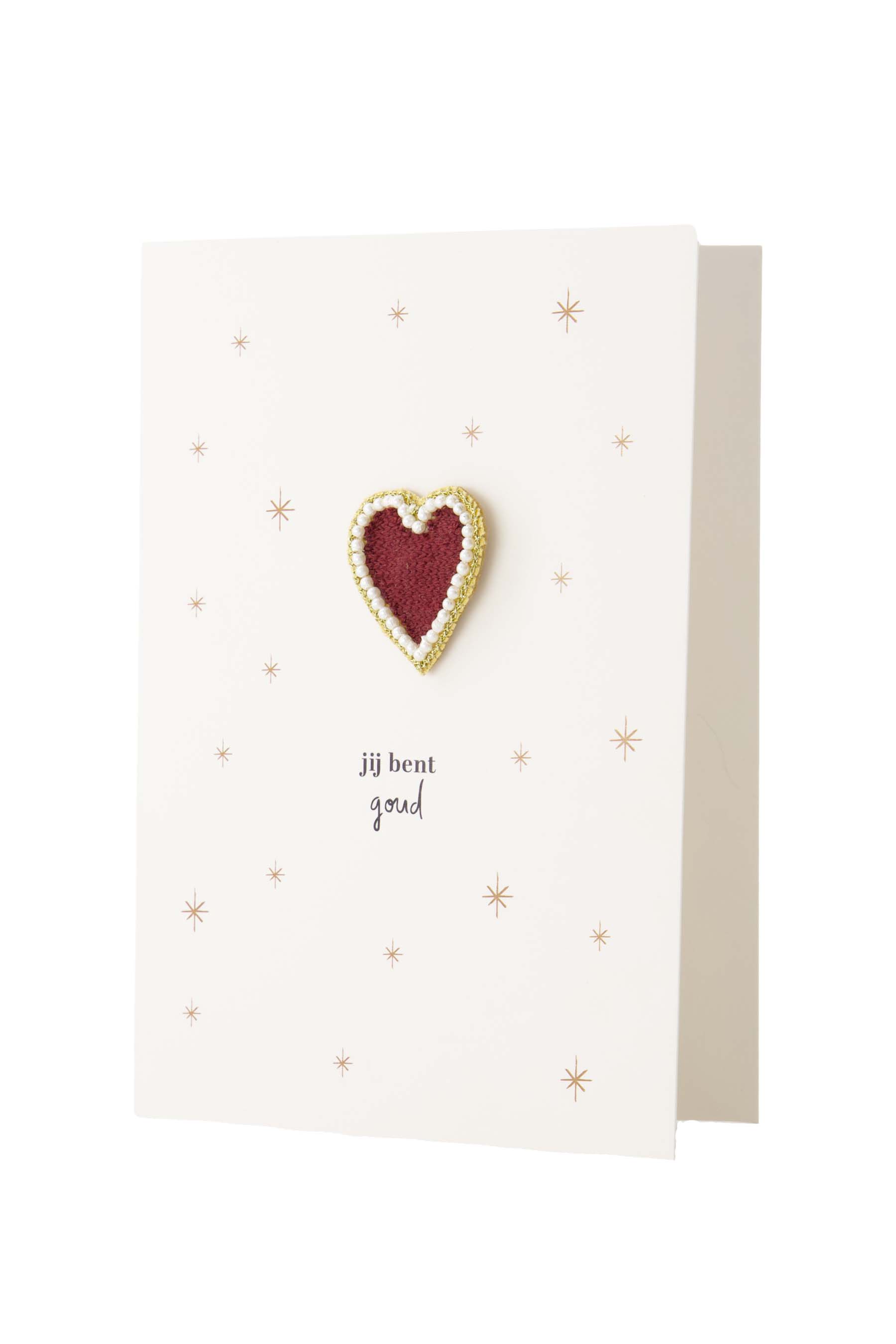 wenskaart broche hartje jij bent goud wit/goud/rood