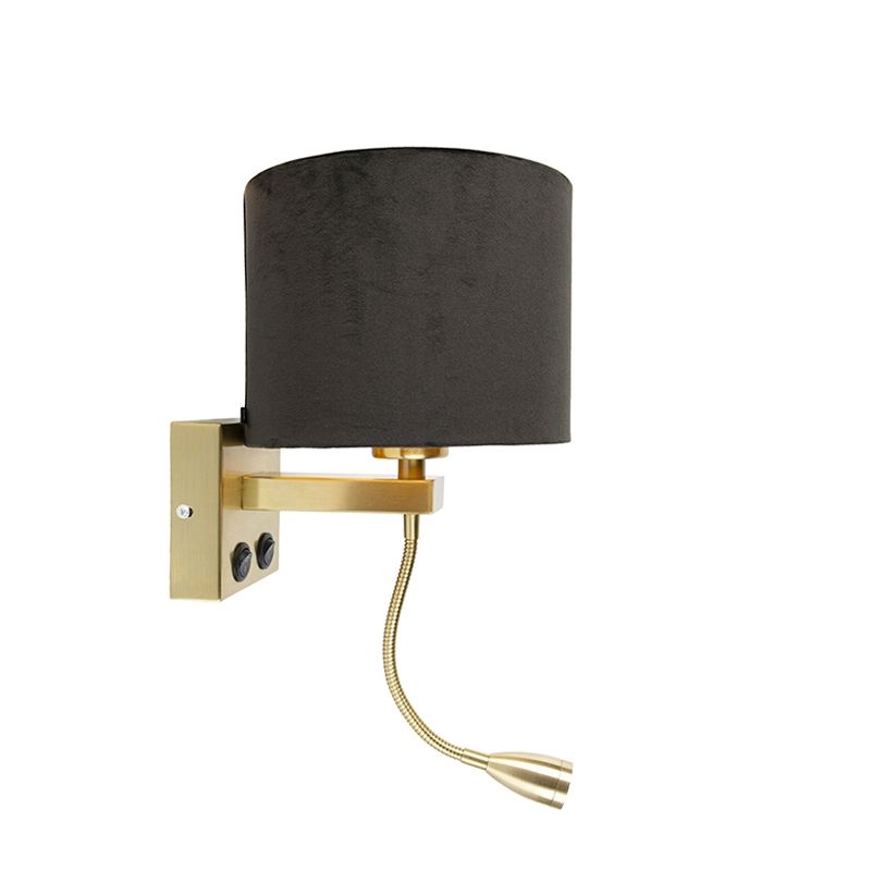 Moderne wandlamp messing met kap zwart velours - Brescia