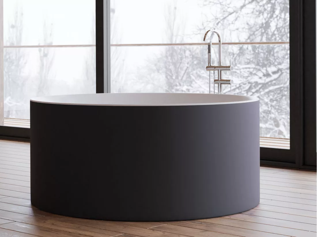 Baignoire îlot ronde LOOM 2.0 Noire Mate 130x130, by SPALINA