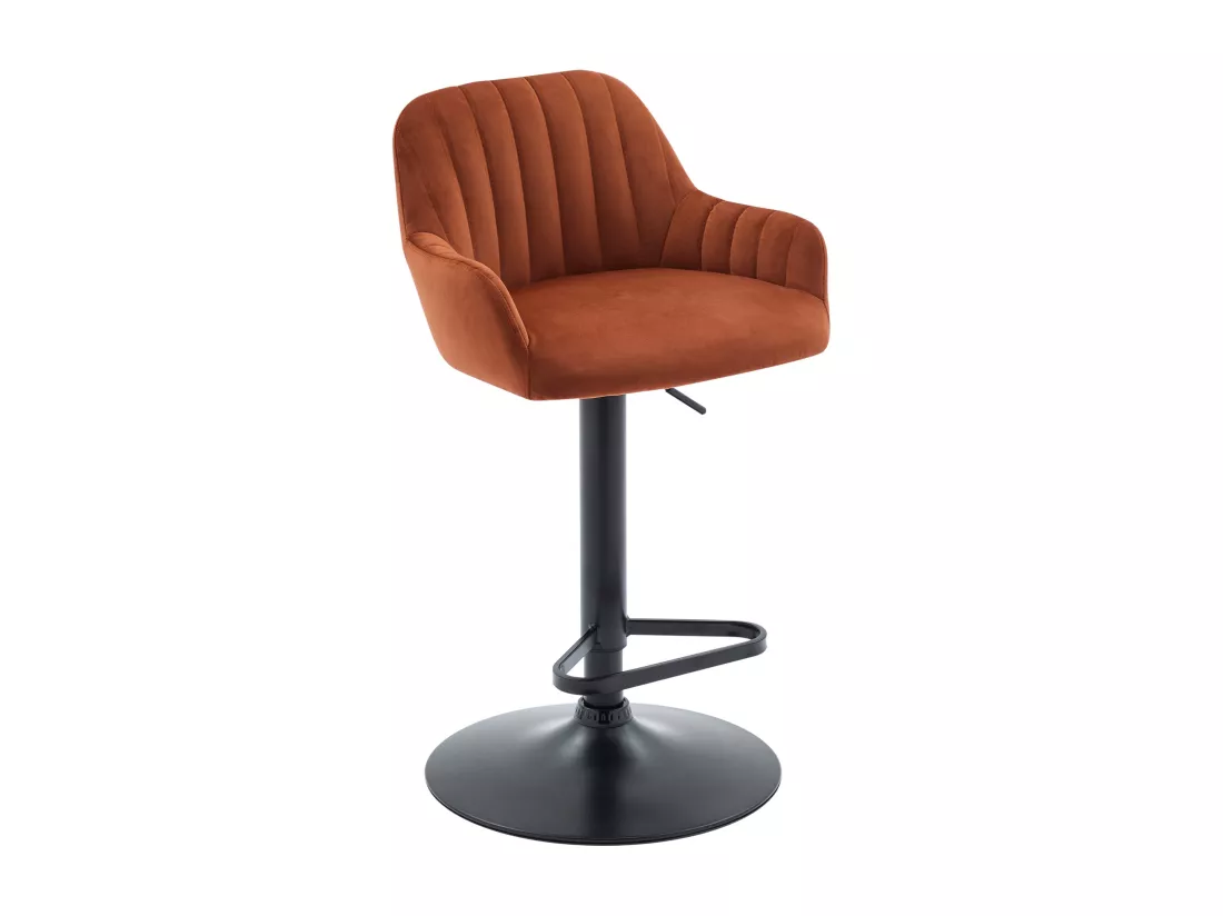Lot de 2 tabourets de bar en velours et métal noir - Hauteur réglable - Terracotta - ELEANA