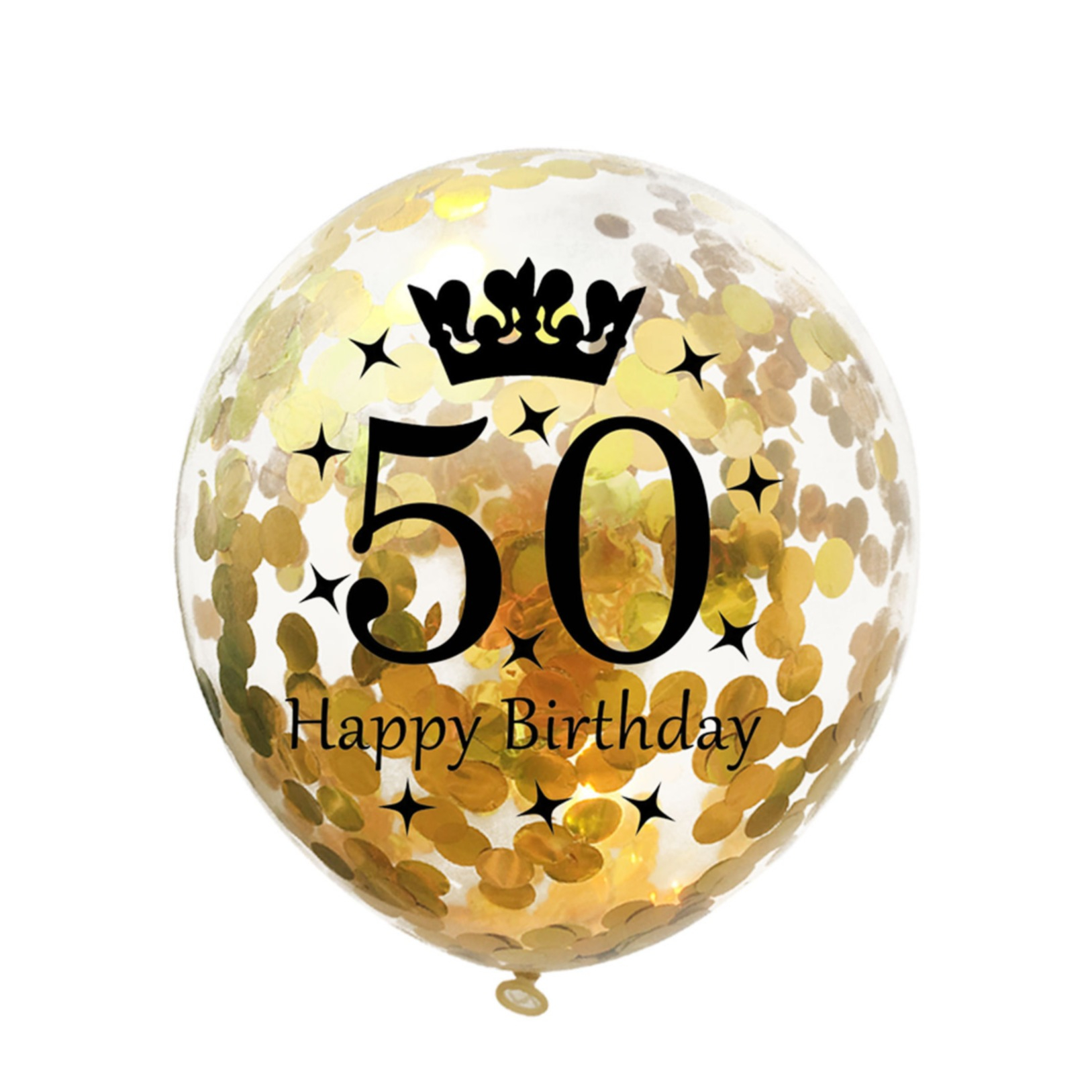 (5er Set) Ø30cm Party Deko Ballons Latex Luftballons 50 Happy Birthday mit Konfetti - Gold / Transparent
