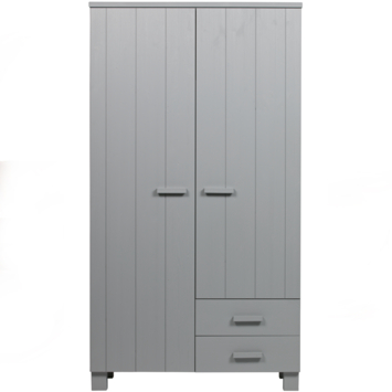 WOOOD kledingkast 2-deurs Dennis betongrijs grenenhout 202 x 111 x 55 cm