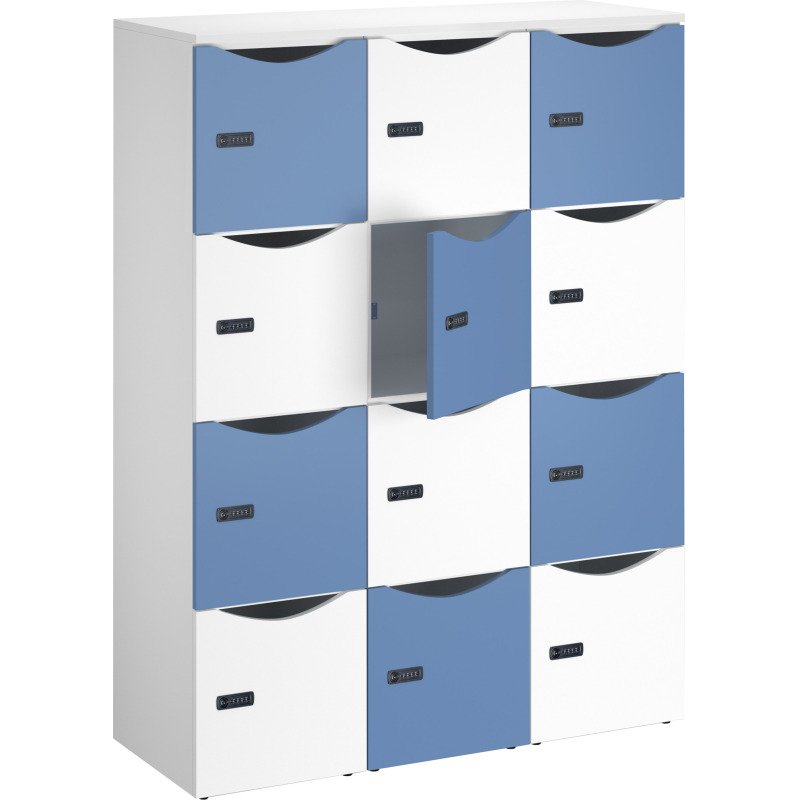 Casier de bureau lockers 12 cases corps blanc porte mix blanc bleu H 170.9cm