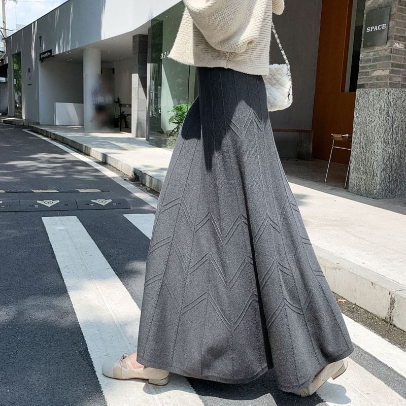 Luminato - Hoge taille effen gebreide maxi A-lijn rok