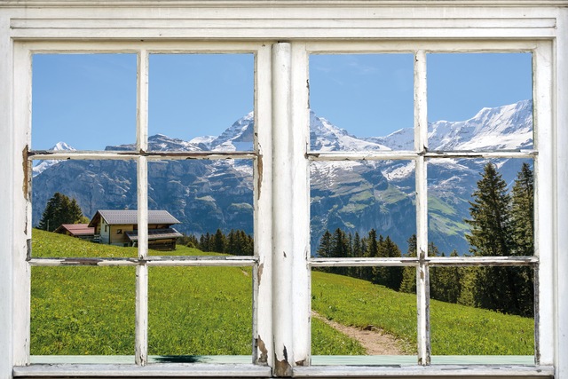 queence Leinwandbild »Südtirol« Berge & Alpenbilder | Berghütte | Fensterblick | Natur 1 Stk. tlg. Premium-Leinwandstoff
