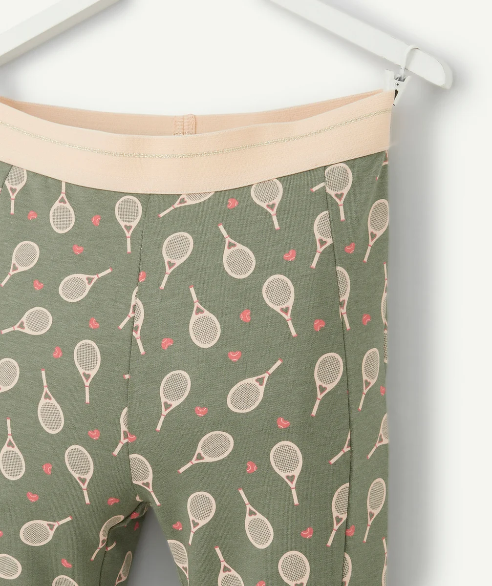 TREGGING FILLE VERT ET ROSE PÂLE THÈME TENNIS