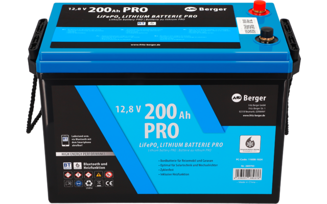 Berger LiFePO4 Lithium Batterie Pro 200 Ah 12V mit Bluetooth & Heizung
