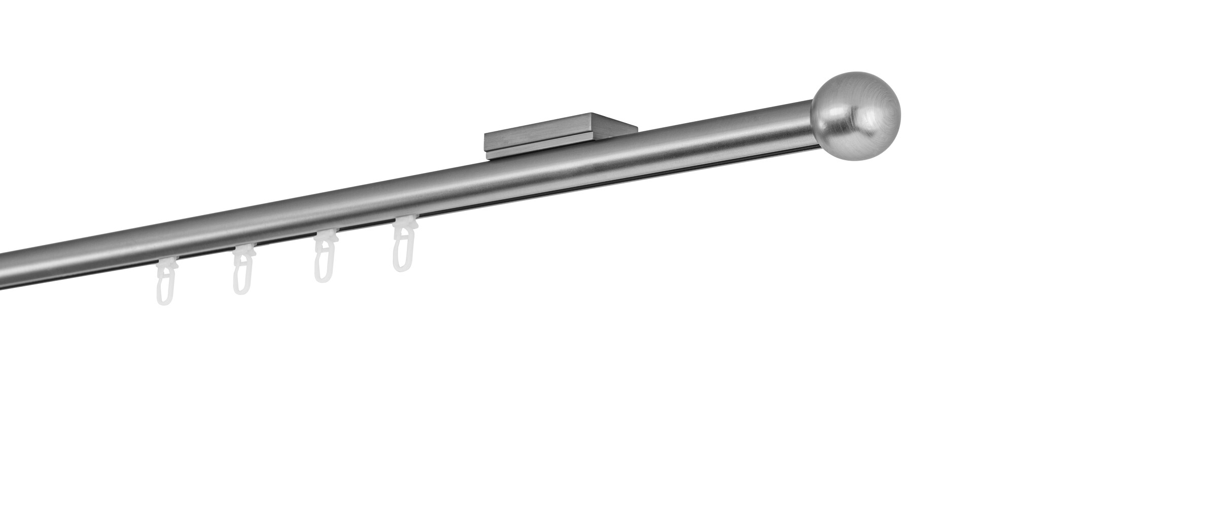 Ondeco Gardinenstange auf Maß Innenlauf 20mm Ball 1-lauf Deckenträger 1,1cm mit Gleiter Farbe: Edelstahl-Optik, Größe: 100cm