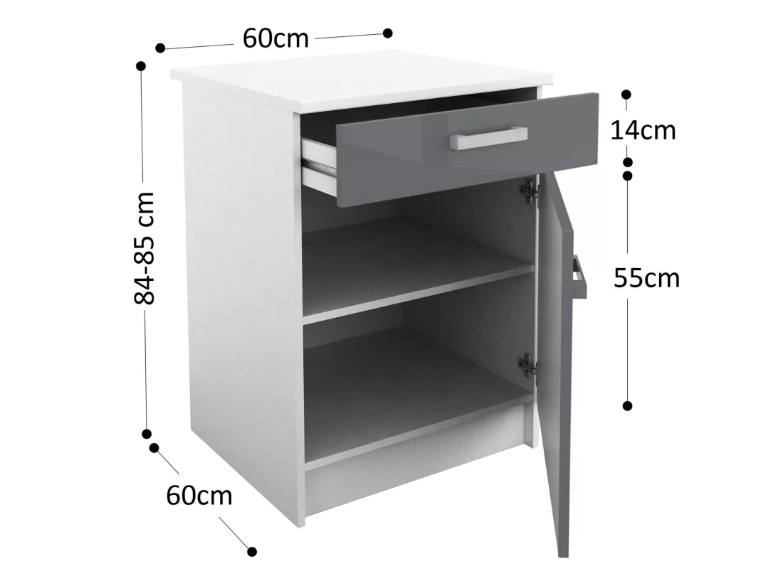 Cuisine complète - Avec plan de travail 300 cm - Gris brillant & Blanc - TRATTORIA