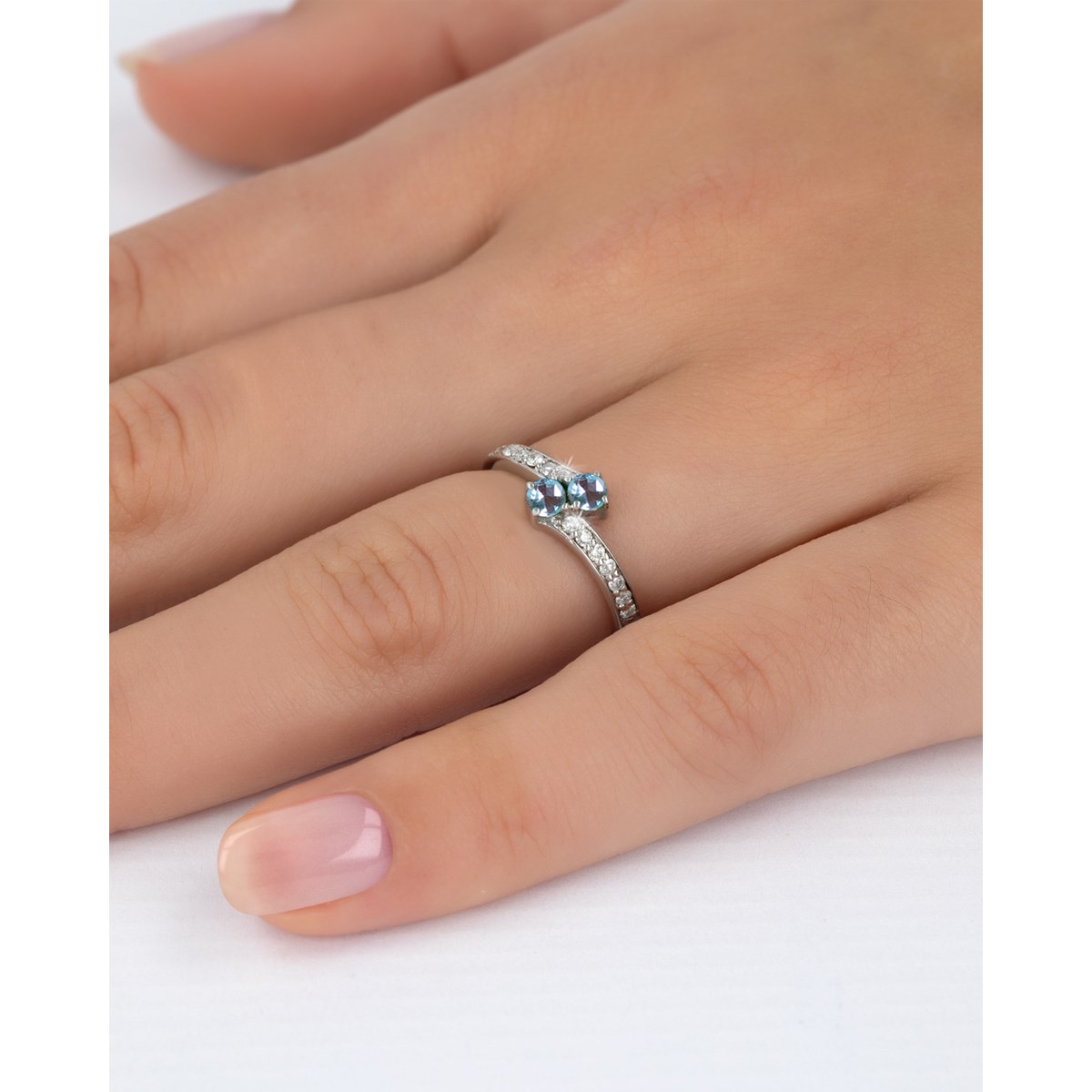 Bague ADEN Duo Aigue-Marine et diamants sur Argent 925 2.15grs