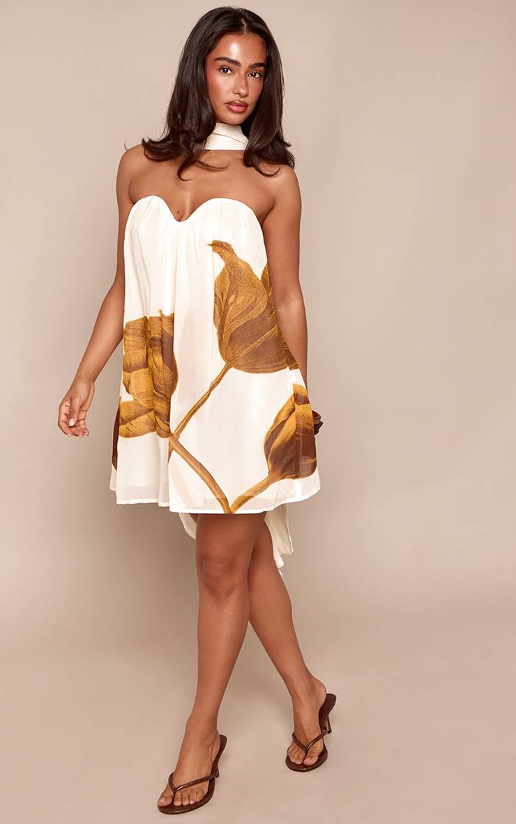 Crème Robe Mini Bandeau Fluide En Mousseline À Imprimé Fleuri Petite