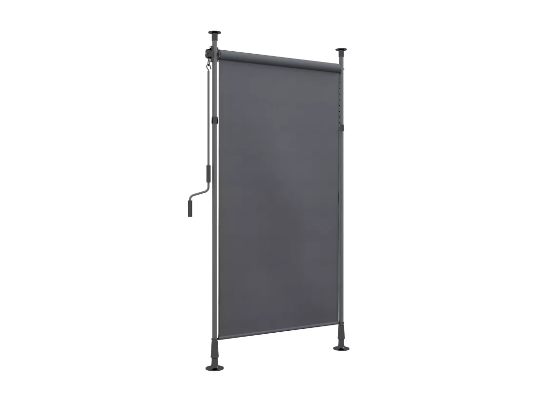 Store extérieur sur pied store manuel rétractable enroulable réglable dim. 1,5 x 2,2-3,1 m avec manivelle métal alu. polyester gris foncé