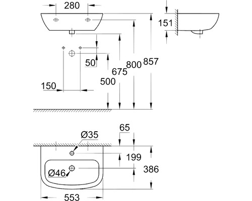 GROHE Wastafel Bau Keramiek 55,3 cm Alpine Wit