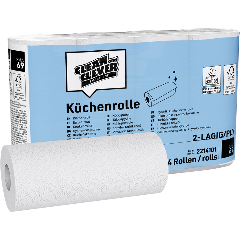 Clean and Clever Haushaltspapier SMA69, weiss, 8 Pack à 4 Rollen