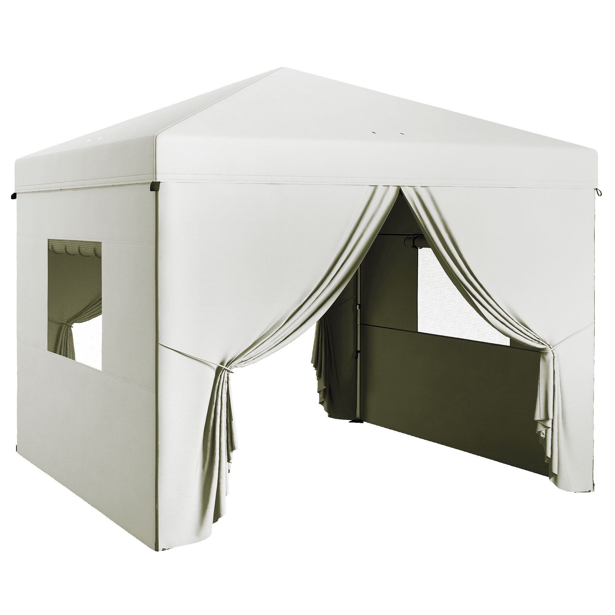 Tenda dobrável Outsunny 3x3m, gazebo de jardim com 4 paredes laterais, 2 janelas de tela, altura ajustável, bolsa de transporte, impermeável e resistente aos raios UV para acampamentos e festas, branca.