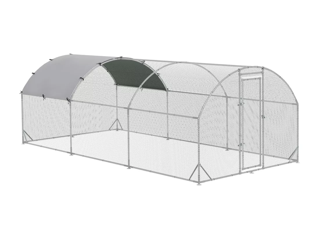 Enclos poulailler chenil 15,96 m² - parc grillagé dim. 5,7L x 2,8l x 1,97H m - espace couvert - acier galvanisé
