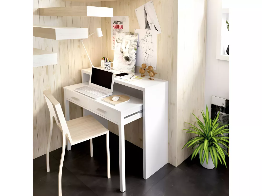 Console Extensible Bureau coloris blanc brillant - Longueur 99 x Profondeur 36 x Hauteur 88 cm