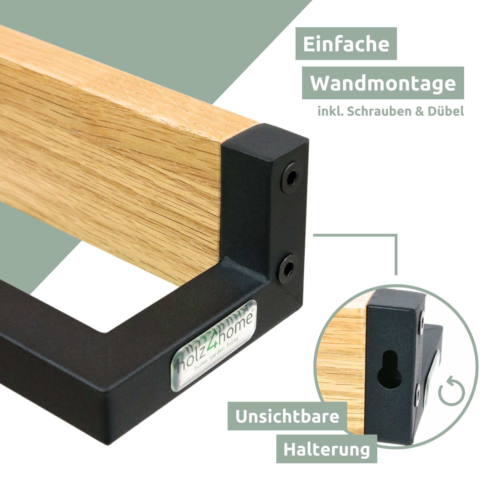 holz4home® Handtuchhalter Victoria Eiche Natur Geölt 50cm