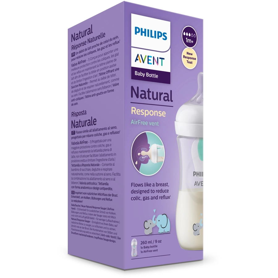 Philips Avent Babyflasche SCY67381 Natural Response mit AirFree Ventil 260ml Neutral Elefant