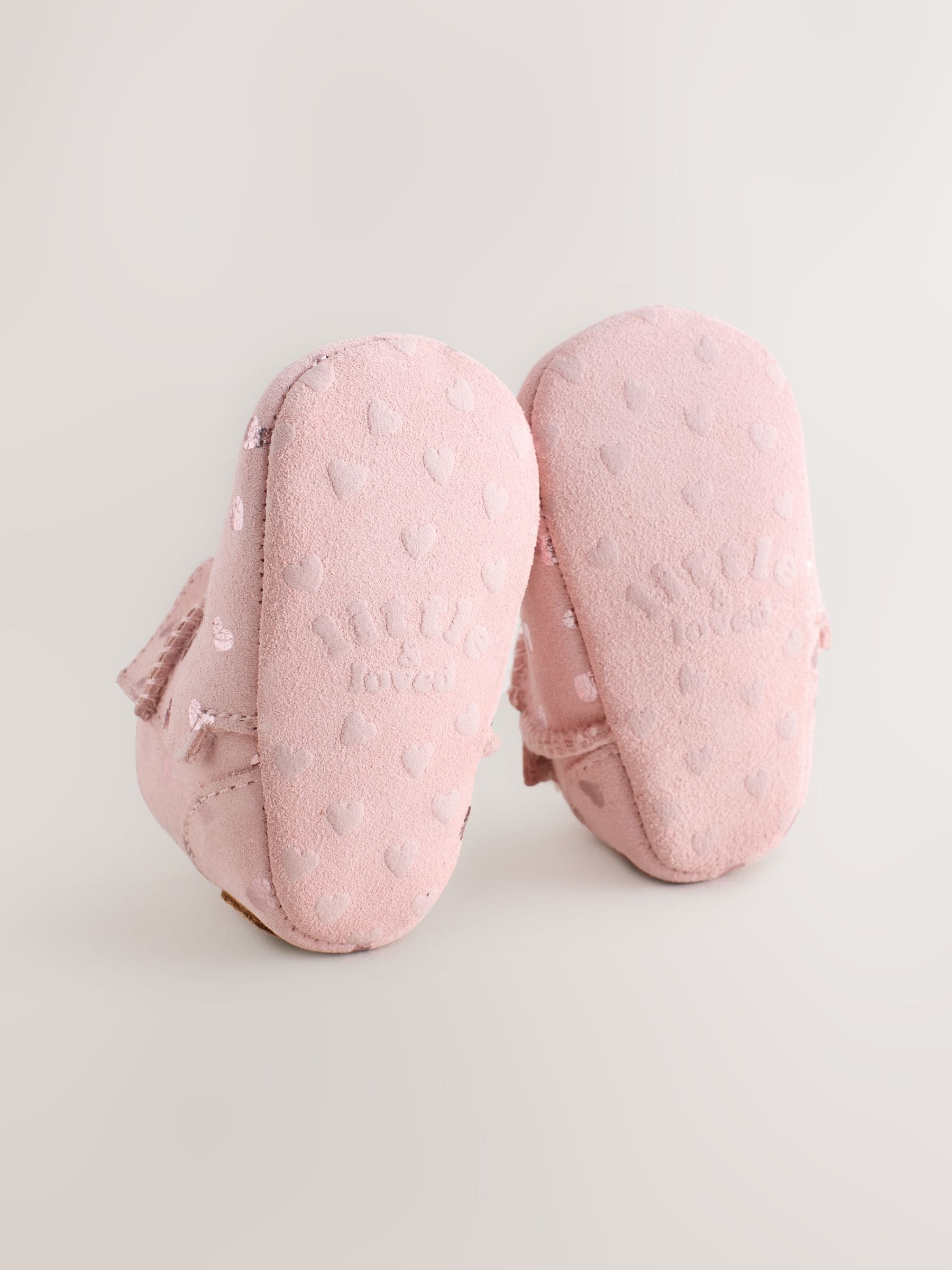 Roze met hartjesprint - Suède baby-instaplaarsjes (0-24mnd)