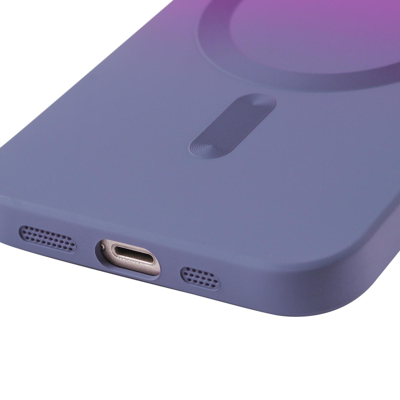 iPhone 13 MagSafe Gummi Case Hülle Kameraglasschutz mit Farbverlauf - Lila / Grau