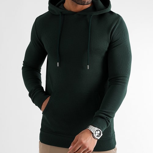 Sweat Capuche Texturé Waffle 3072 Vert Bouteille