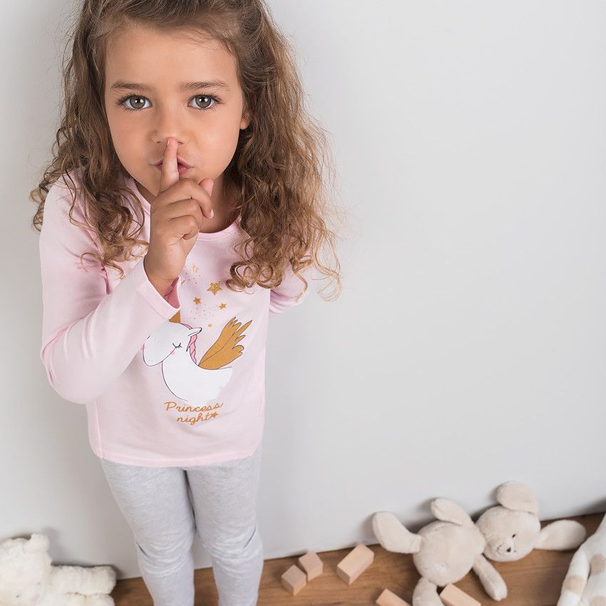 Pyjama en jersey avec licorne pailletée printée - Rose