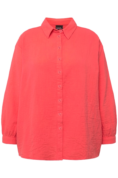 Musselin-Hemdbluse, Oversized, Hemdkragen, Langarm