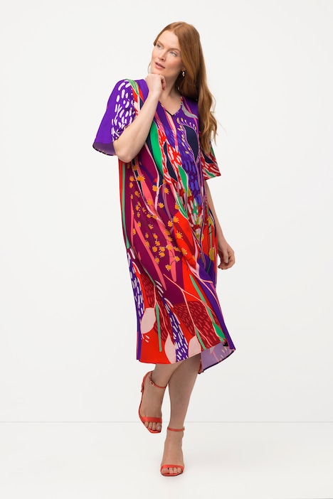 Midikleid, Lyocell, A-Linie, V-Ausschnitt, Halbarm
