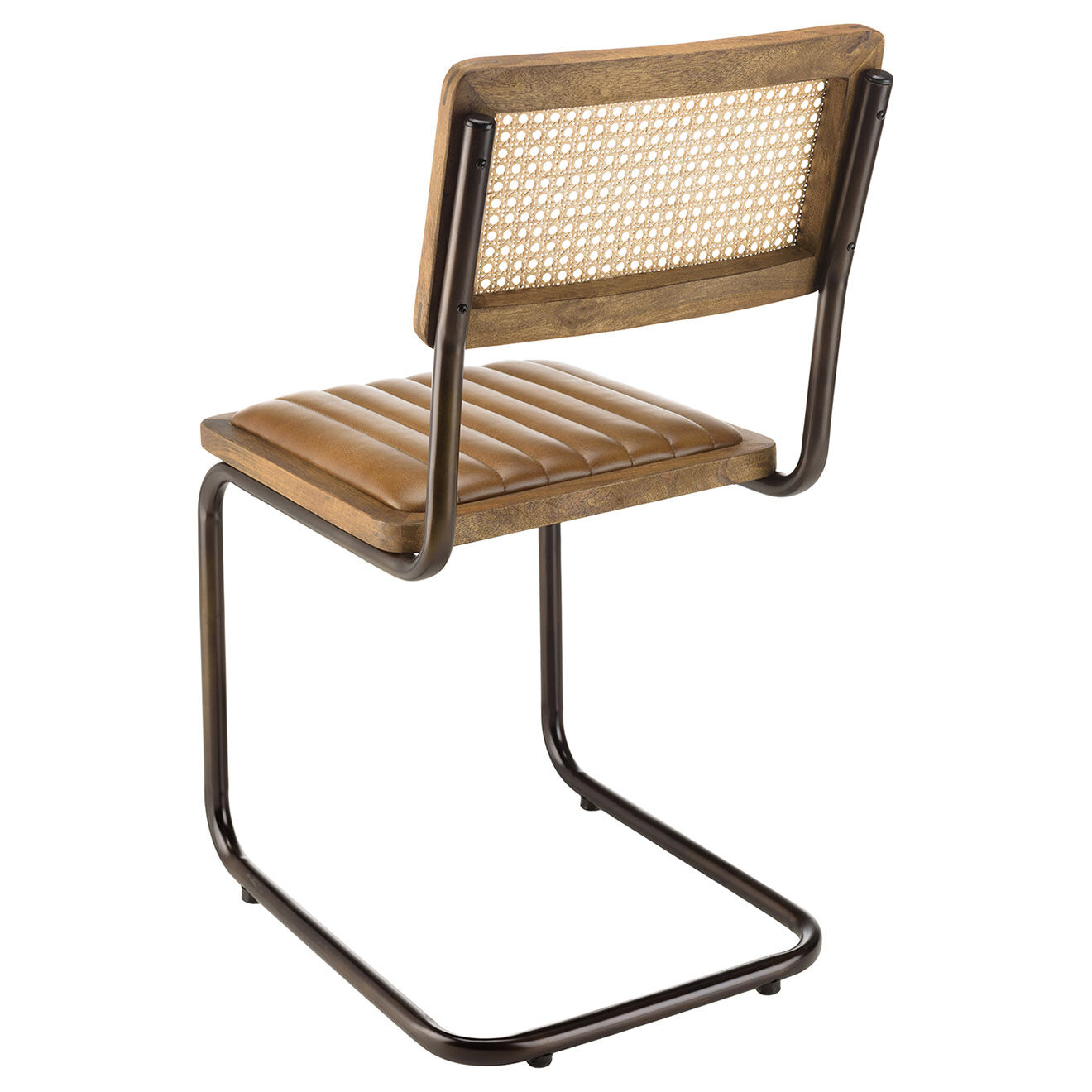 Macabane 2 Chaises en Manguier assise matelassée en Cuir pieds rétro marron - 44x54x89 cm