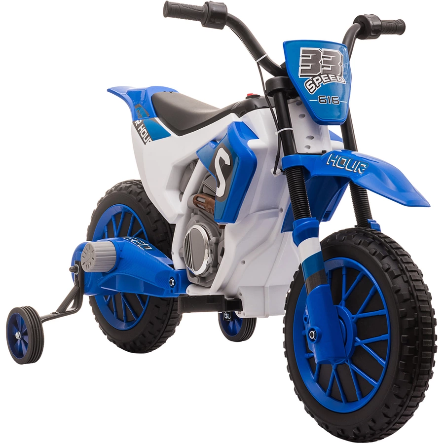 HOMCOM Kinder Elektromotorrad mit 2 abnehmbaren Stützrädern blau