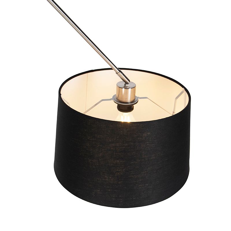 Hanglamp staal met linnen kap zwart 35 cm - Blitz
