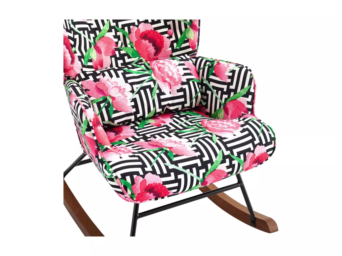 Fauteuil à bascule en velours avec cadre métallique et détails en bois