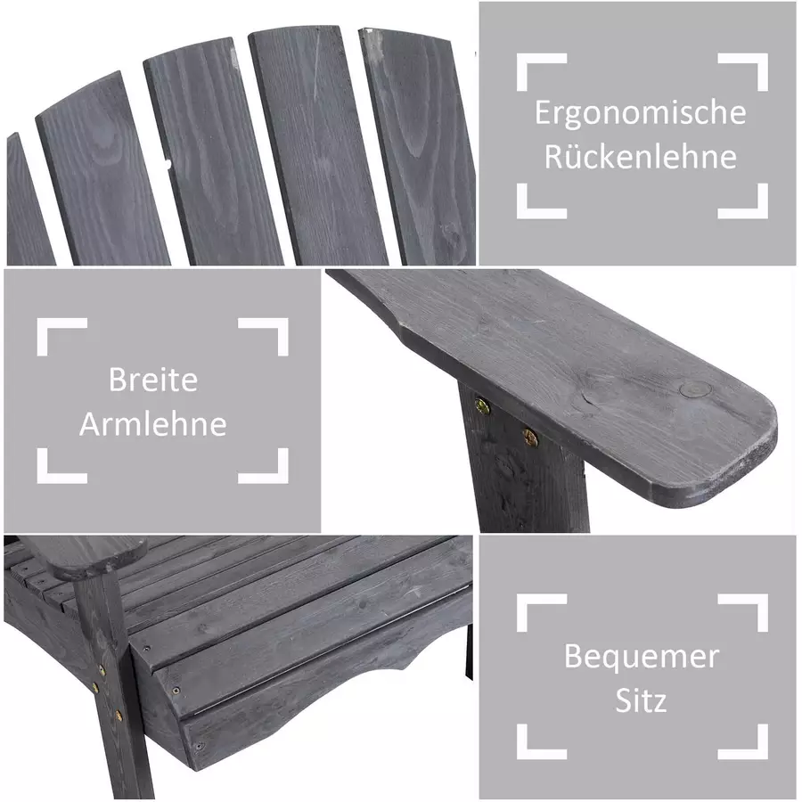 Outsunny Gartenbank mit Tisch und Schirmloch dunkelgrau