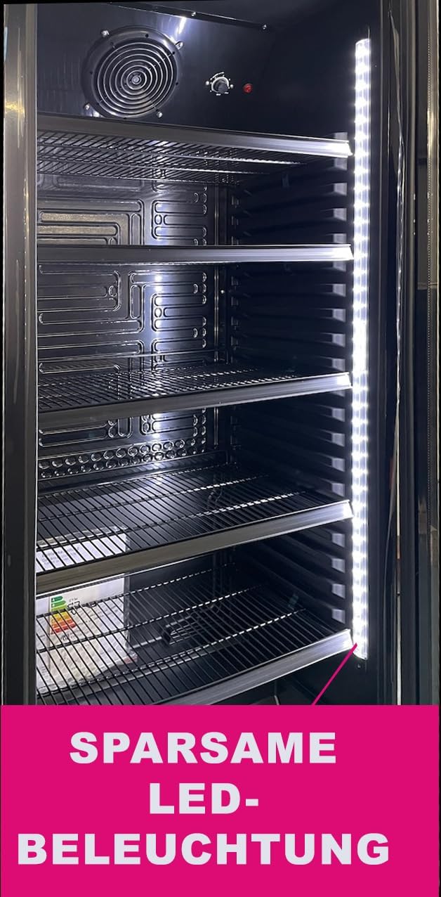 Getränkekühlschrank Flaschenkühlschrank schwarz 360 L mit Glastür abschließbar LED-Bel. 0°bis+10°C 5 Einlegeroste verstellbar