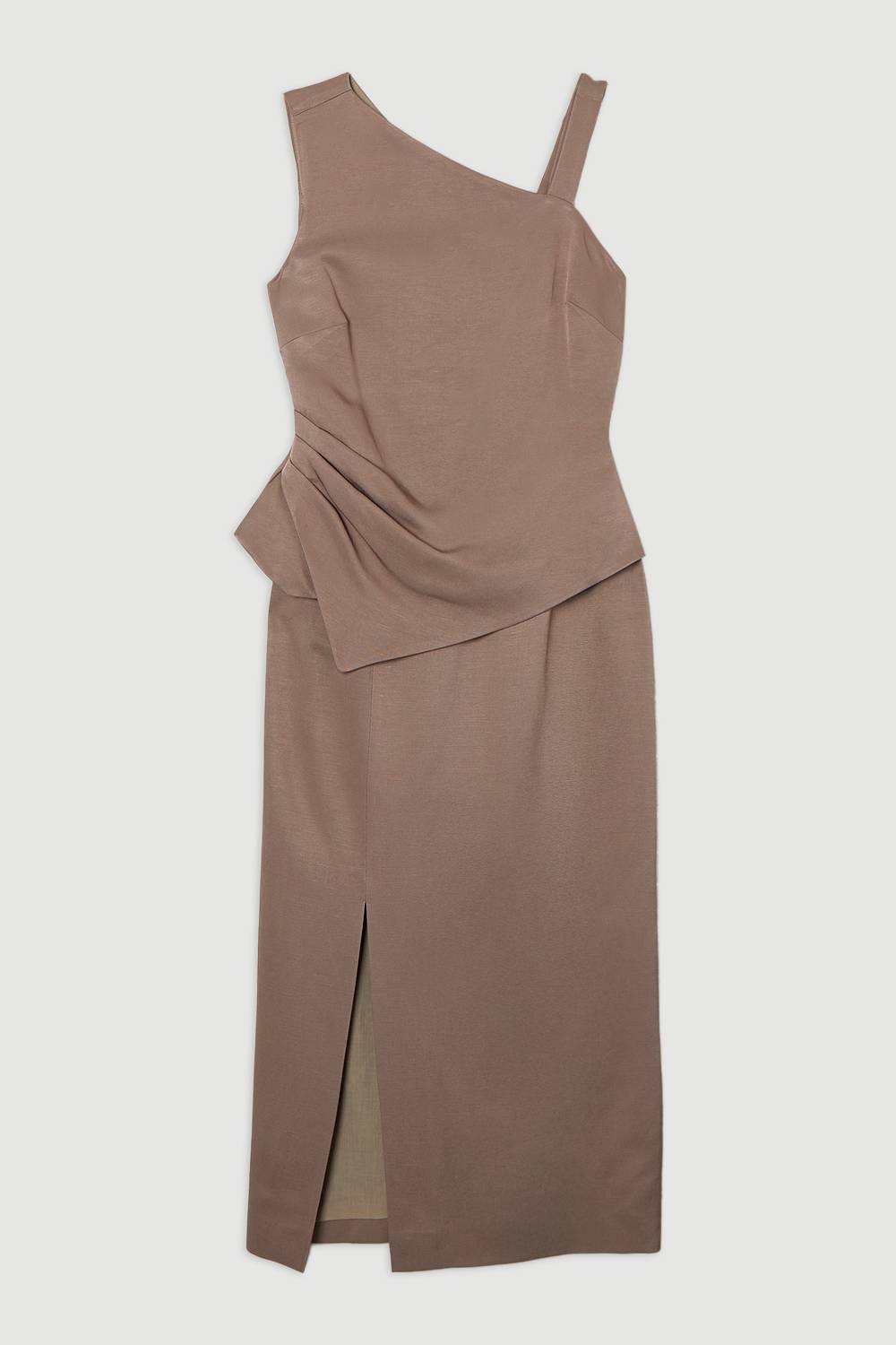 KarenMillen Robe maxi crayon ajustée en viscose et lin premium avec encolure asymétrique