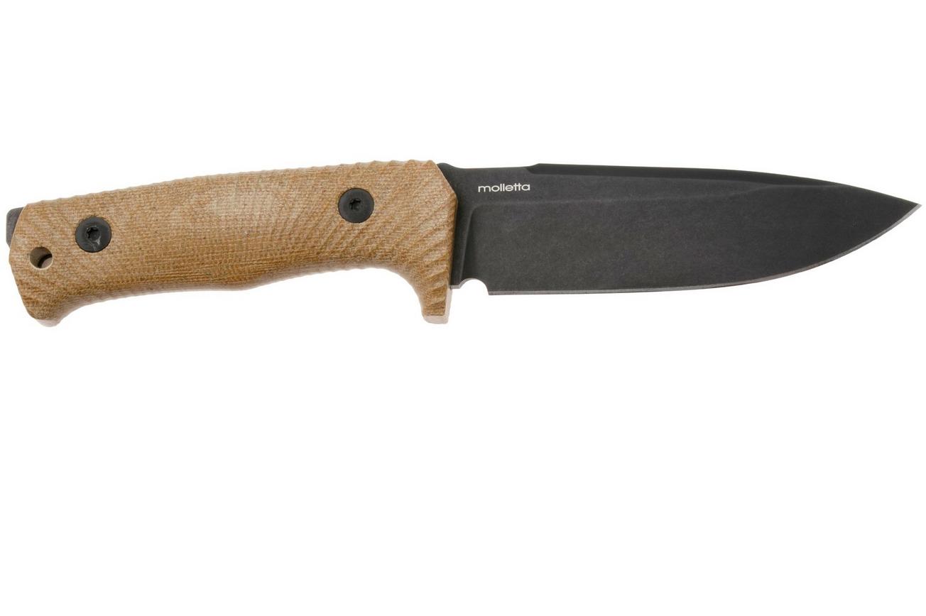 LionSteel T5B-CVN Blackwashed Niolox, Natural Canvas Micarta, vaststaand mes