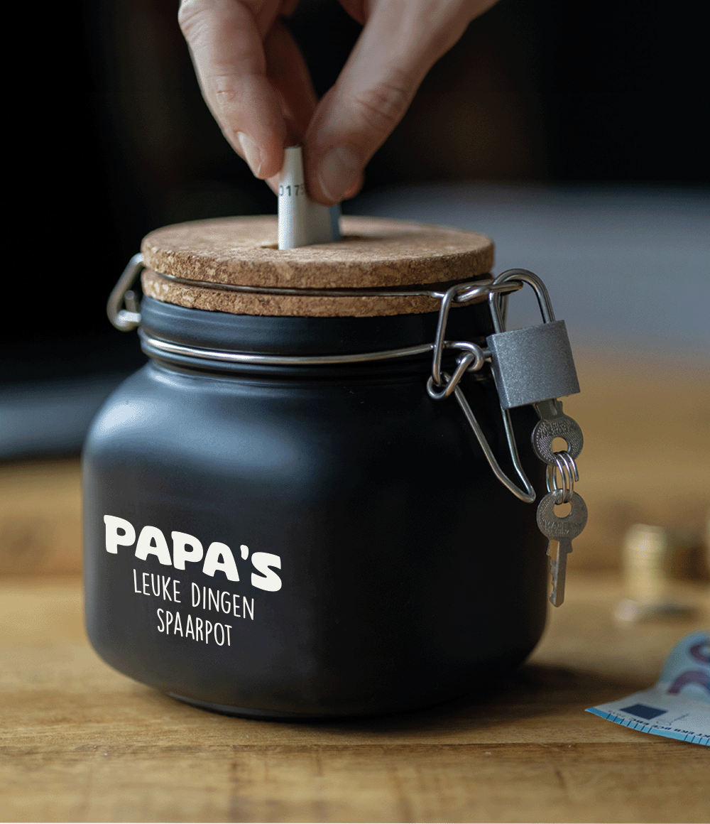 Zwarte Spaarpot Papa 12,5cm