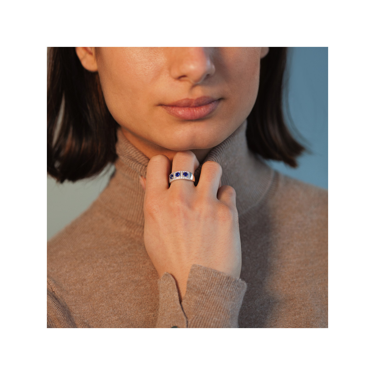 Bague argent 925 pierres imitation bleues et zirconias
