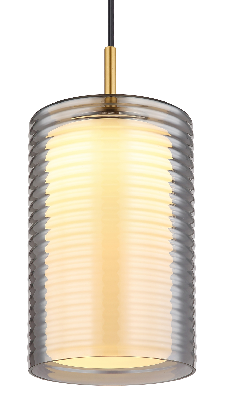 LED-Hängeleuchte - schwarz-messingfarben-opal-rauchfarben - Ø 18 cm